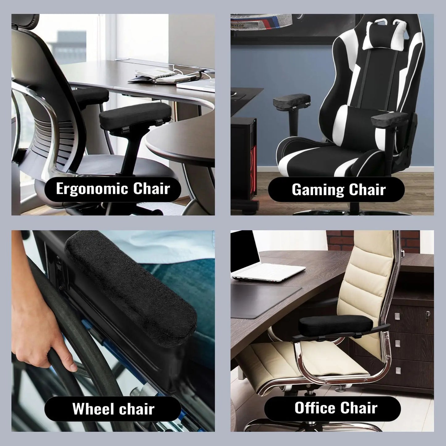 2 Pcs Office Chair Arm Pads,Soft PU Sponge Arm Rest for Desk Chair Gaming Chair,Arm Rest Cover Elbow Support,Removable Cleaning