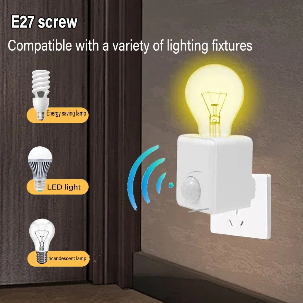 AC85-265V E27 Led Lamp Base with Motion Sensor PIR Human Induction Light Bulb Holder Socket Adapter Converter Adjustable