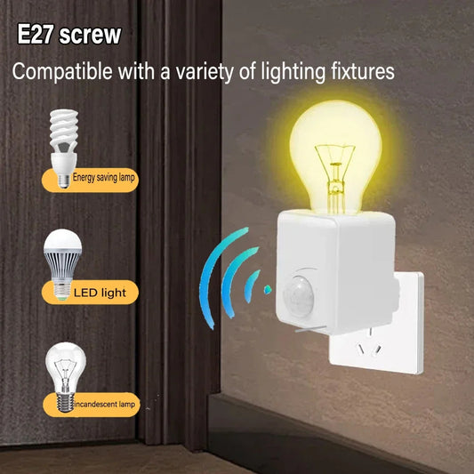 AC85-265V E27 Led Lamp Base with Motion Sensor PIR Human Induction Light Bulb Holder Socket Adapter Converter Adjustable