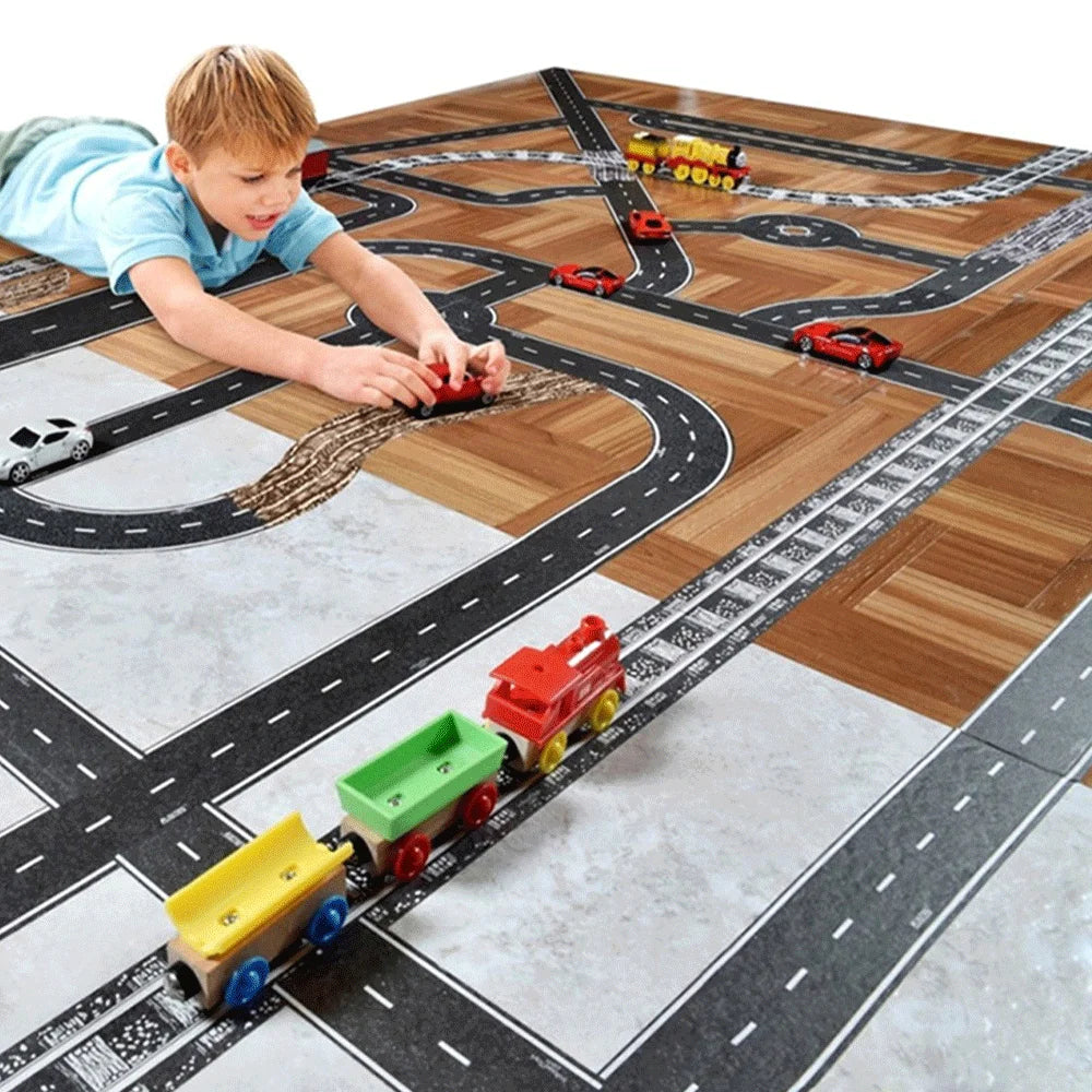 5m/10m Railway Train Road Paper Washi Tape DIY Removable Creative Traffic Sticker Tapes Kids Race Birthday Party Decoration Toys